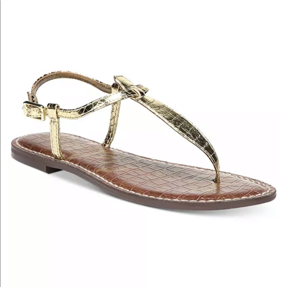 Sam Edelman gold Gigi t-strap thong sandals